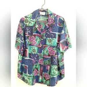 Jessica Scott Short Sleeve Floral Camp Shirt Cottagecore Cottage Mom  Size Large